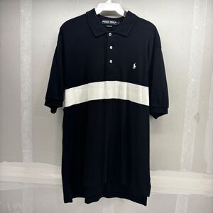 Vintage Polo Golf Ralph Lauren Mens Polo Black White Striped Rugby Style Size M